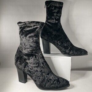 Impo Tashly Too Stretch Crushed Velvet Sock Boots Block Heel black Women's 9M